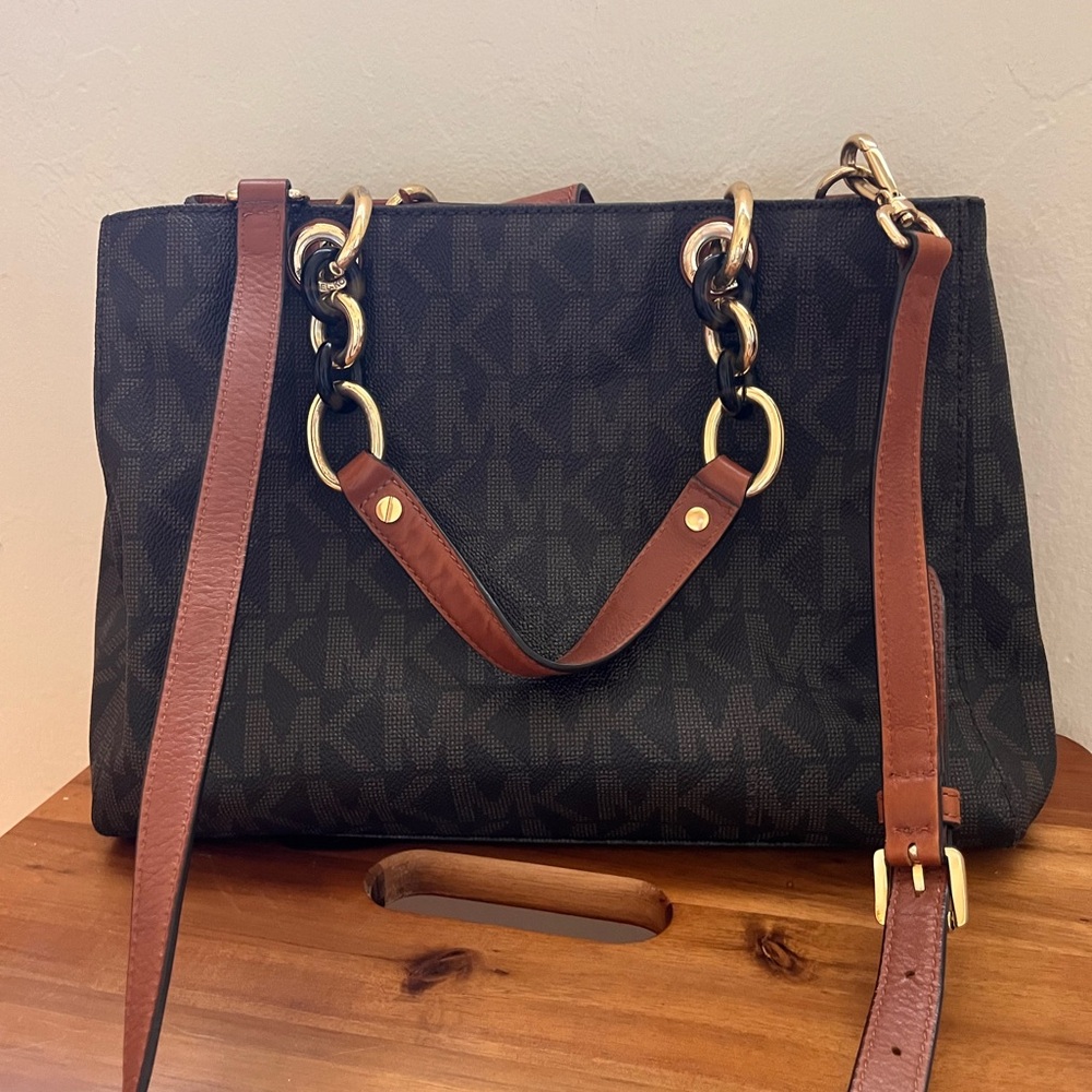 Michael Kors Dark Brown and Tan Satchel